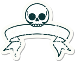 grunge sticker with banner of a skull png