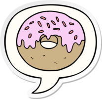 donut de dibujos animados y etiqueta engomada de la burbuja del discurso png