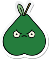 sticker of a cute cartoon angry pear png