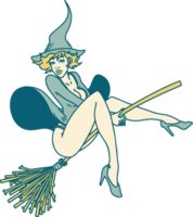 tattoo style icon of a pinup witch png