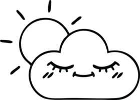 line drawing cartoon storm cloud and sun png