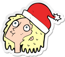 sticker of a cartoon woman wearing christmas hat png