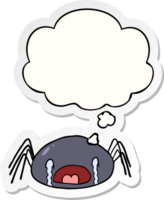 cartoon crying spider and thought bubble as a printed sticker png