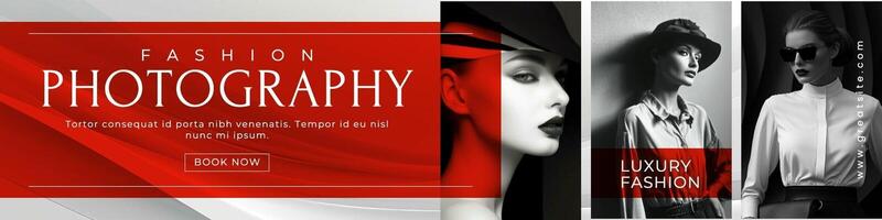 Red and Gray Elegant Fashion Photography Linkedin Banner template