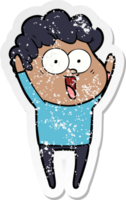 distressed sticker of a cartoon happy man png