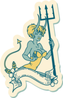 tattoo style sticker of a pinup devil girl with banner png