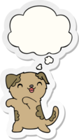 cute cartoon puppy and thought bubble as a printed sticker png