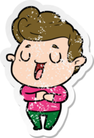 distressed sticker of a happy cartoon man png