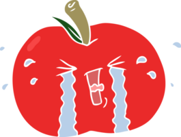 manzana de dibujos animados de estilo de color plano llorando png