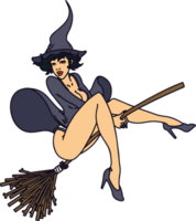 traditional tattoo of a pinup witch png