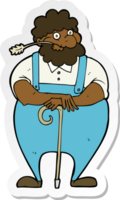 sticker of a cartoon farmer leaning on walking stick png