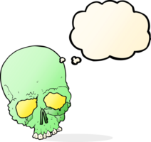 cartoon spooky old skull with thought bubble png