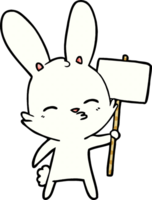 curious bunny cartoon with placard png