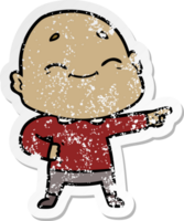 distressed sticker of a happy cartoon bald man png