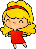 textured cartoon kawaii girl with head band png