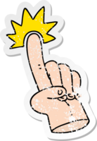 distressed sticker of a pointing finger quirky hand drawn cartoon png