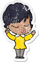 distressed sticker of a cartoon woman with eyes shut png