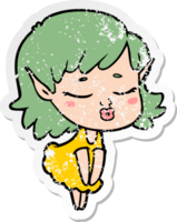 distressed sticker of a pretty cartoon elf girl png