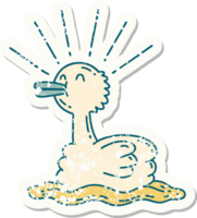 grunge sticker of tattoo style swimming duck png