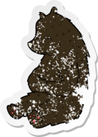 adesivo retrô angustiado de um urso preto de desenho animado fofo png