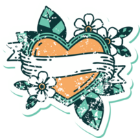 icono de estilo de tatuaje de pegatina angustiado de un corazón y pancarta png