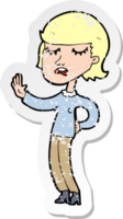 retro distressed sticker of a cartoon woman ignoring png