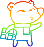 desenho de linha gradiente arco-íris desenho animado urso polar de natal png