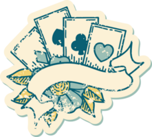 distressed sticker tattoo style icon of cards and banner png