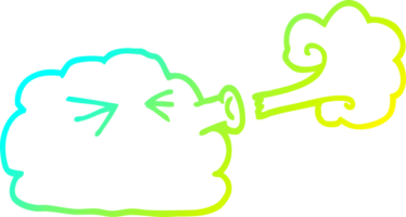 cold gradient line drawing cartoon cloud blowing a gale png