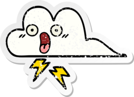 distressed sticker of a cute cartoon thunder cloud png