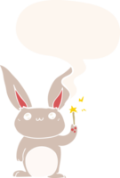 lapin de dessin animé mignon et bulle de dialogue dans un style rétro png