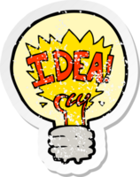 retro nödställda klistermärke av en tecknad idé glödlampa symbol png