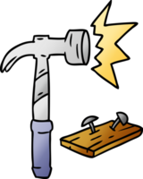 gradient cartoon doodle of a hammer and nails png