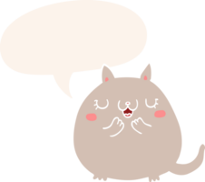 cartoon cute cat and speech bubble in retro style png