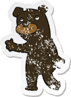 adesivo retrô angustiado de um urso preto de desenho animado fofo png