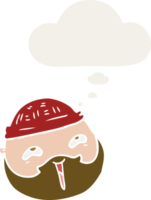 visage masculin de dessin animé avec barbe et bulle de pensée dans un style rétro png