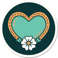 autocollant de style tatouage d'un coeur et d'une fleur png