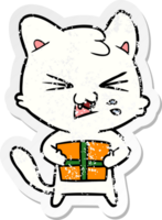 adesivo angosciato di un gatto sibilante cartone animato png