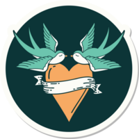 tattoo style sticker of a swallows and a heart with banner png