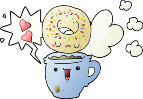 beignet de dessin animé mignon et café et bulle de dialogue dans un style de dégradé lisse png