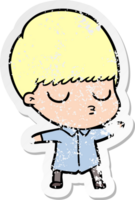 distressed sticker of a cartoon calm boy png