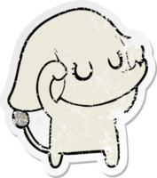 distressed sticker of a cute cartoon elephant png