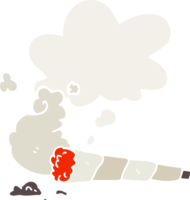 cigarrillo de dibujos animados y burbuja de pensamiento en estilo retro png