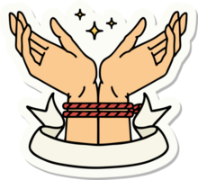 tattoo sticker with banner of a pair of tied hands png