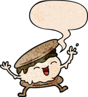 smore cartoon and speech bubble in retro texture style png