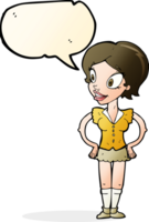 cartoon happy woman in short skirt with speech bubble png
