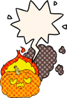 dibujos animados de calabaza de halloween en llamas y burbujas de habla al estilo de las historietas png