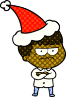 comic book style illustration of an annoyed man wearing santa hat png