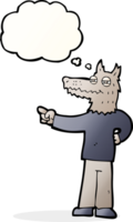 cartoon pointing wolf man with thought bubble png