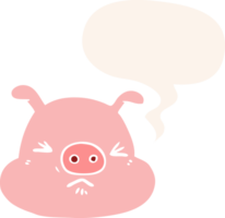 cartoon angry pig face and speech bubble in retro style png
